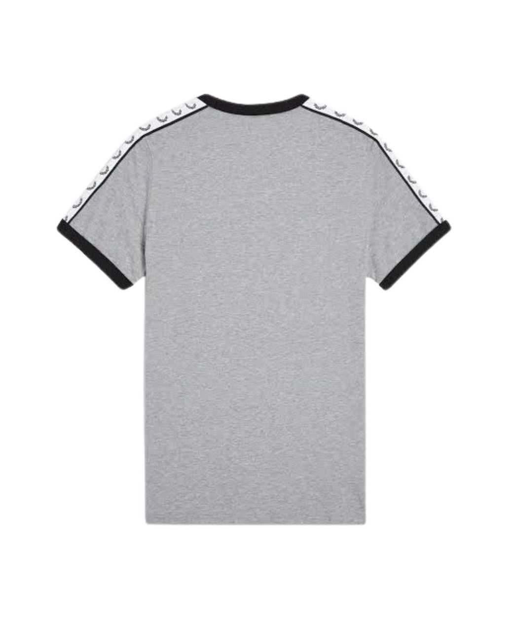 Fred Perry Gray Taped Ringer Steel Marl T-Shirt for men