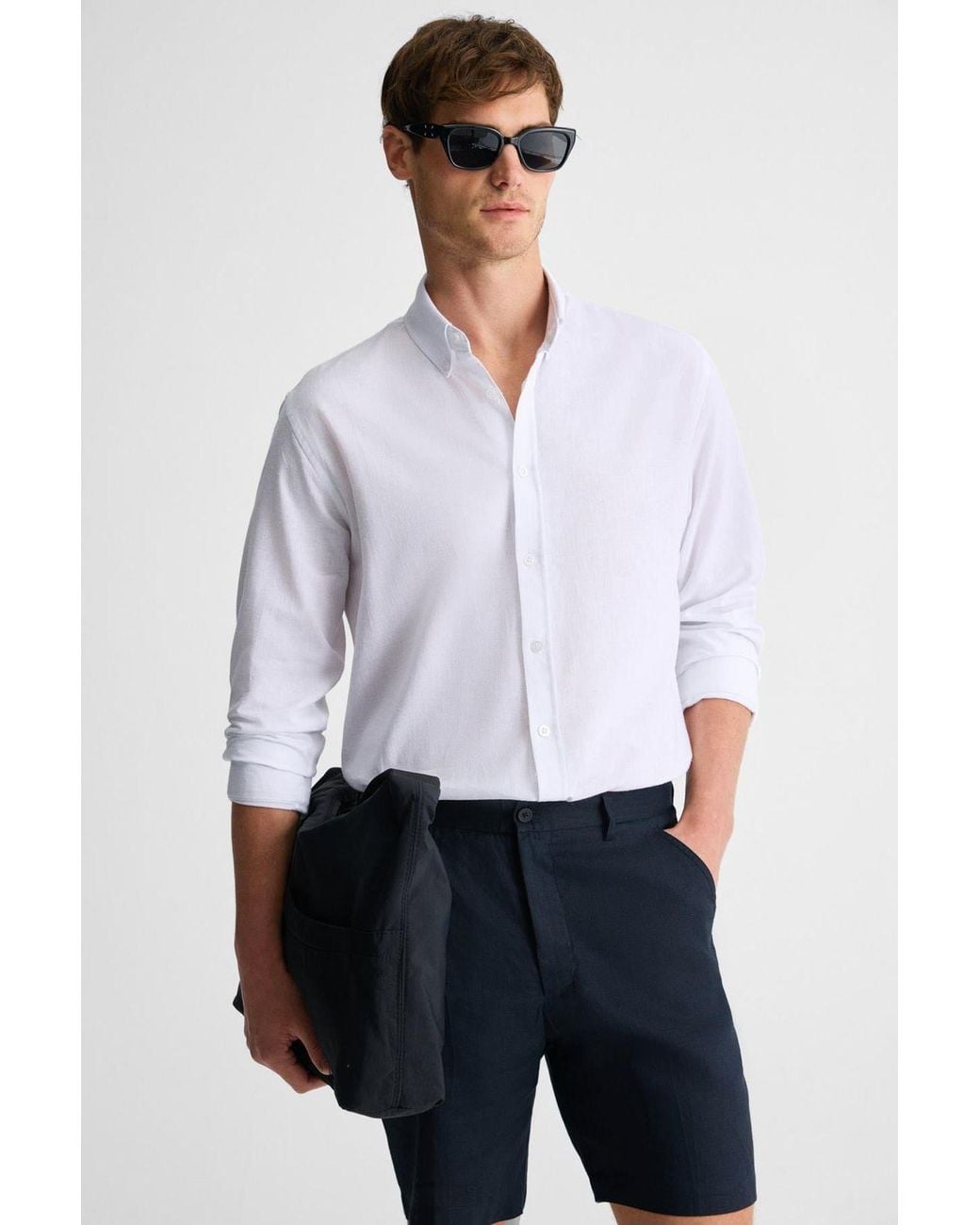 Grimelange White Long Sleeve Button Shirt for men