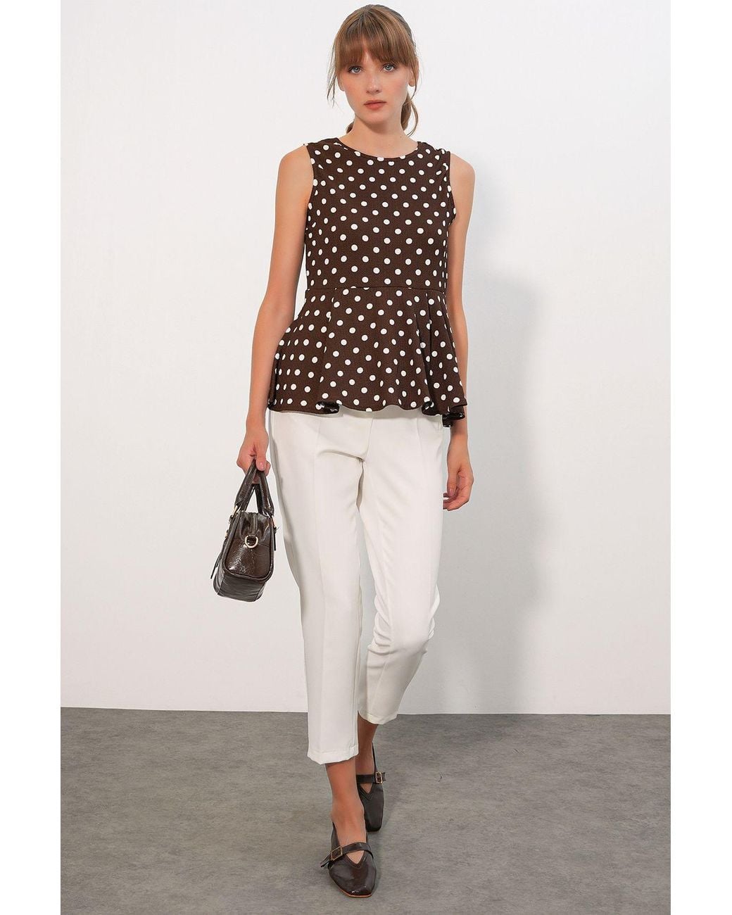 Bigdart Black Polka Dot Sleeveless Crepe Blouse