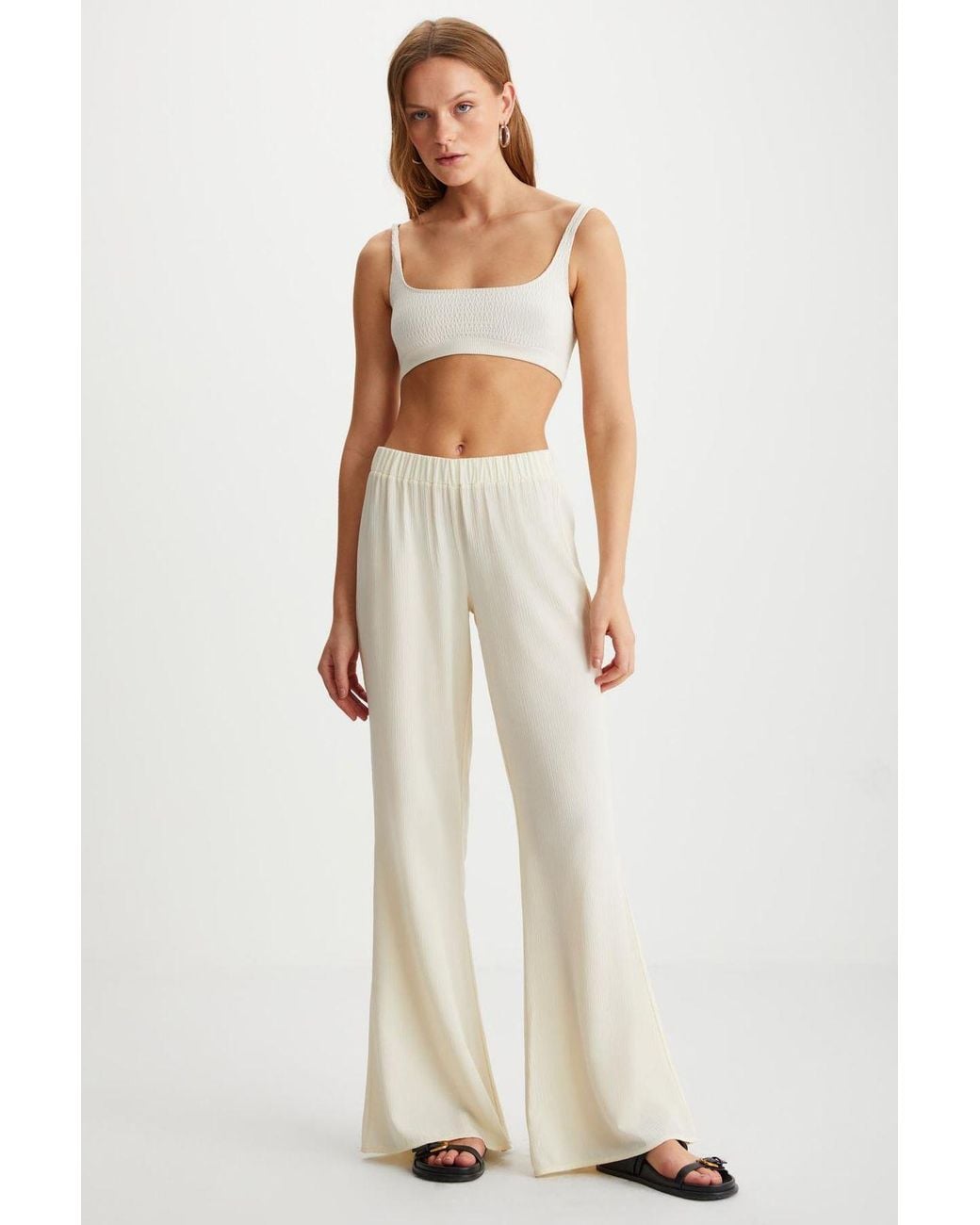 Grimelange Natural Wide Leg Elastic Waist Trousers
