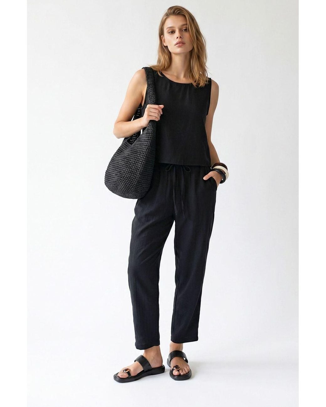 MixRay Blue Sleeveless Crepe Jumpsuit