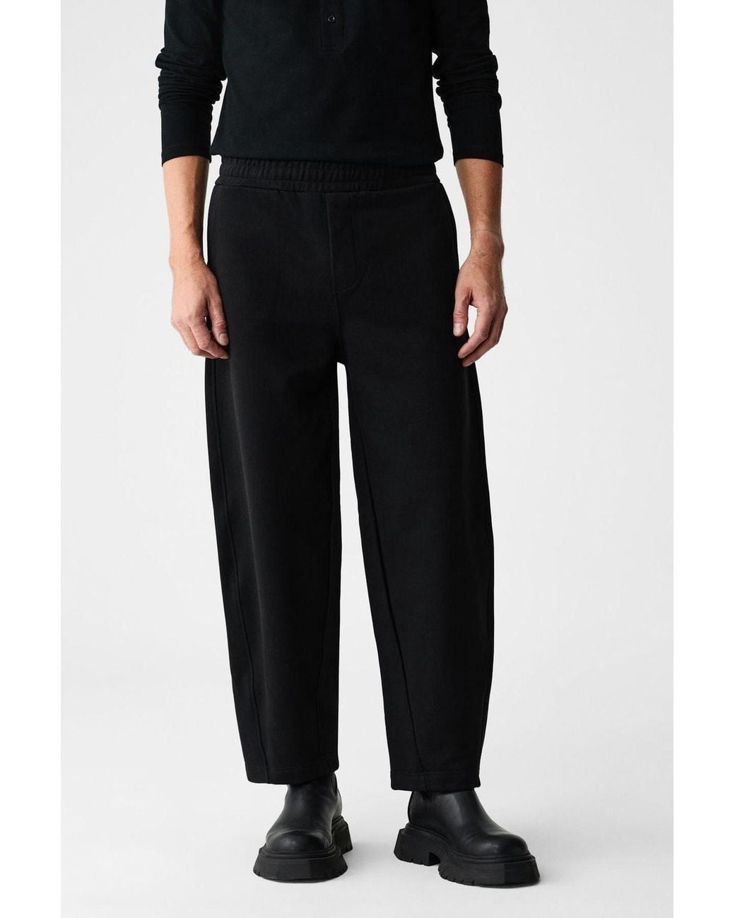 Grimelange Black Elastic Waist Wide-Leg Joggers for men