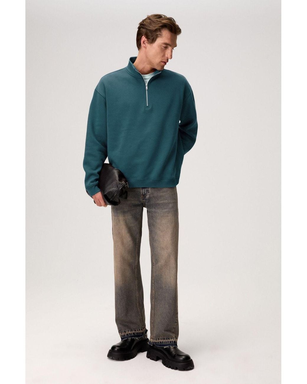 Grimelange Blue Long Sleeve Crew Neck Sweatshirt for men