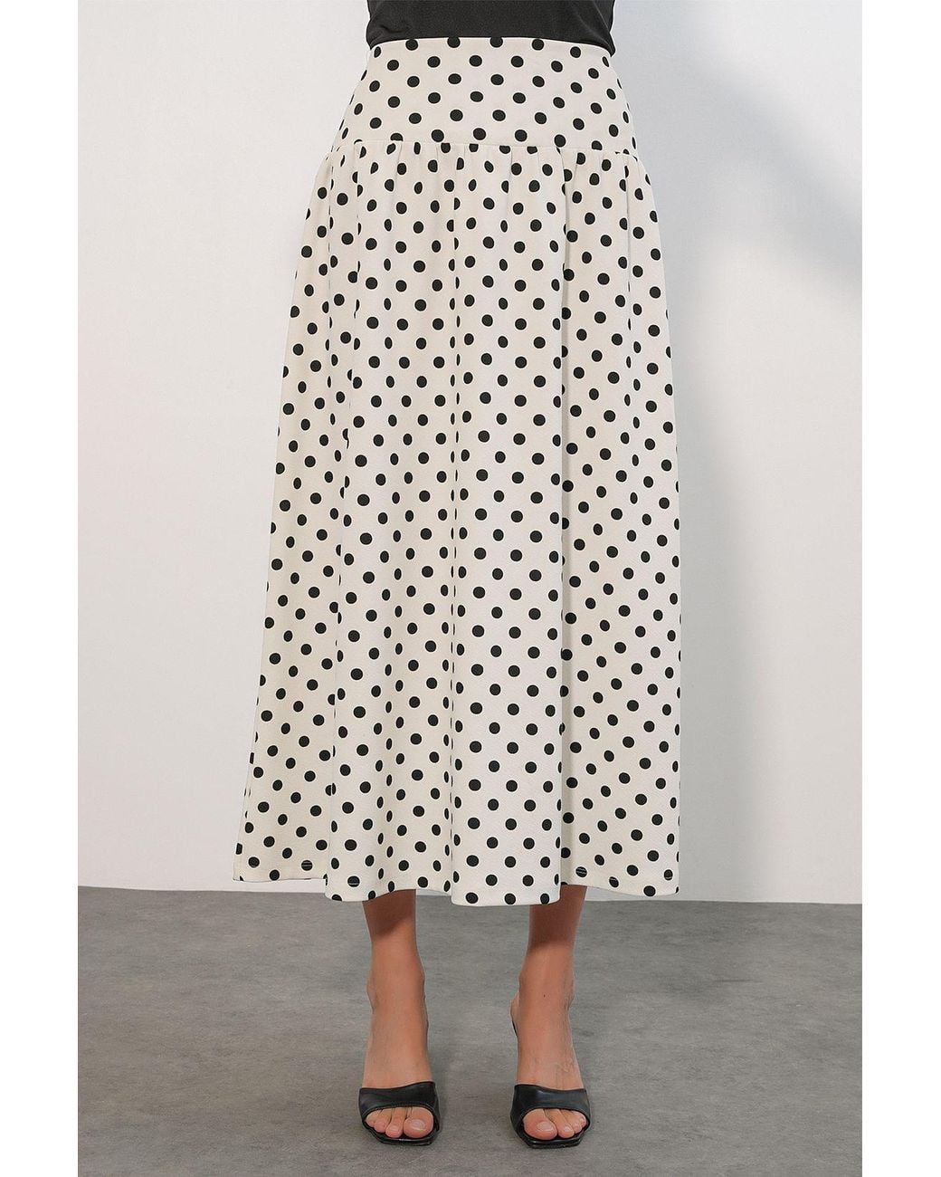 Bigdart White High-Waist Polka Dot Maxi Skirt