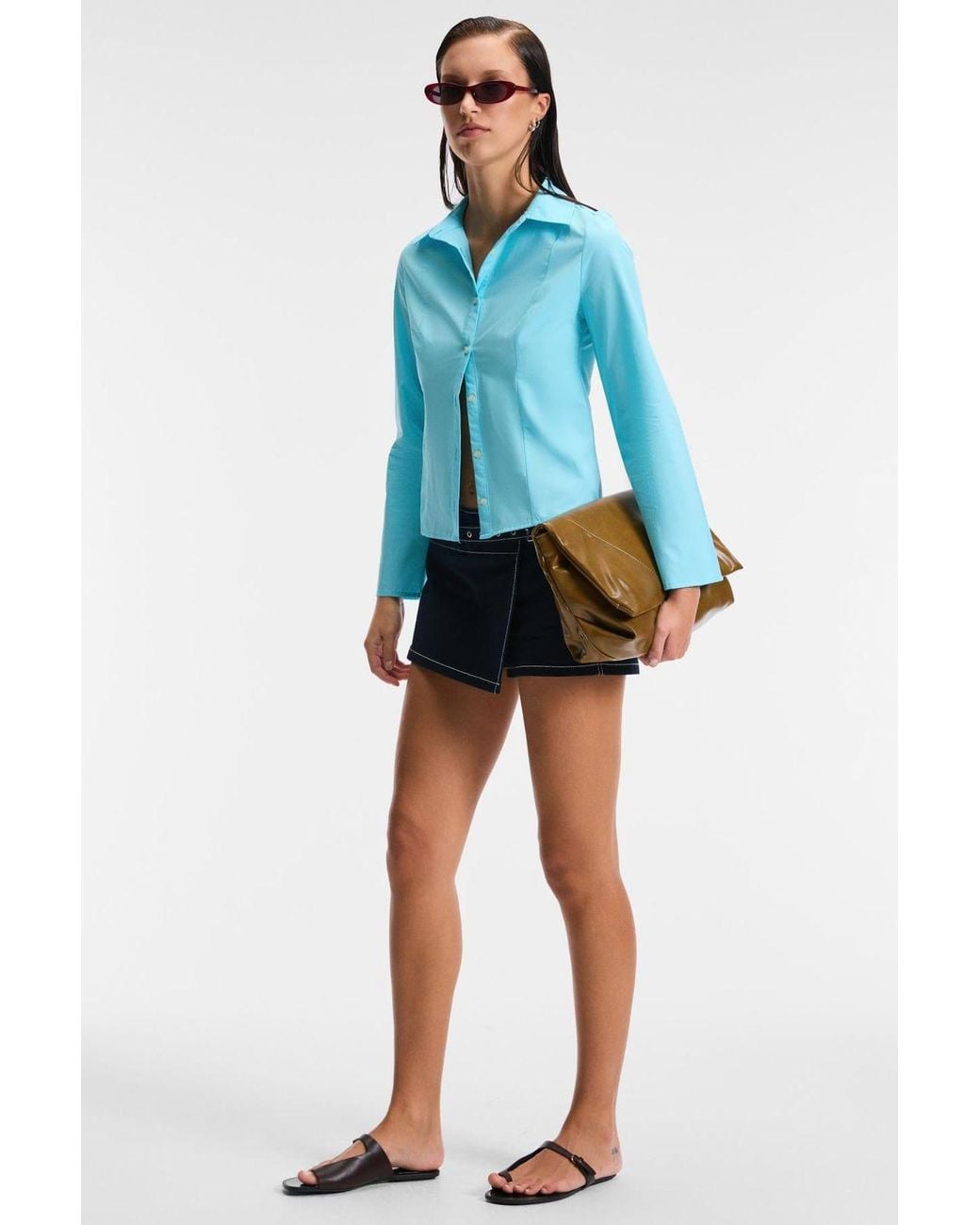 Grimelange Blue Slim Fit Long Sleeve Shirt