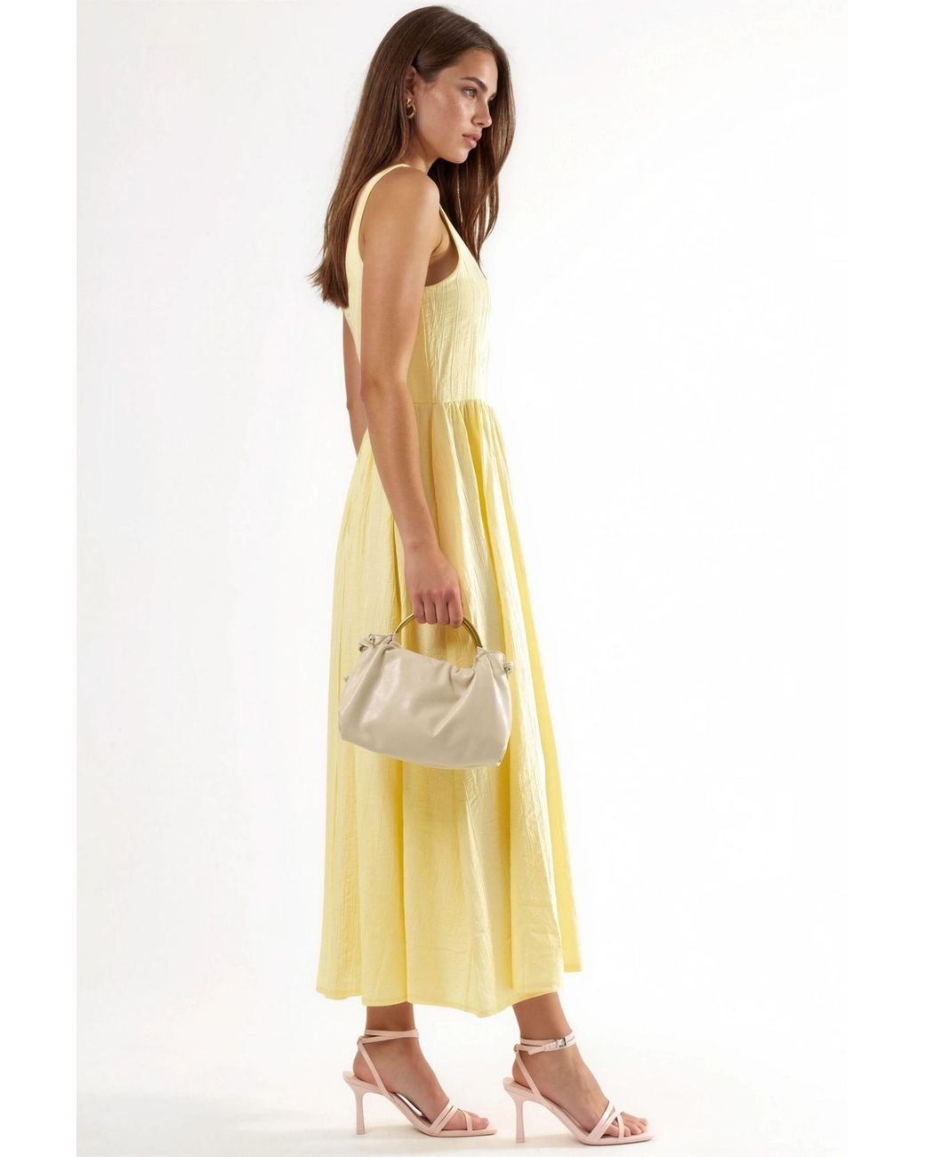 Busem Yellow Solid Midi Dress With Square Collar