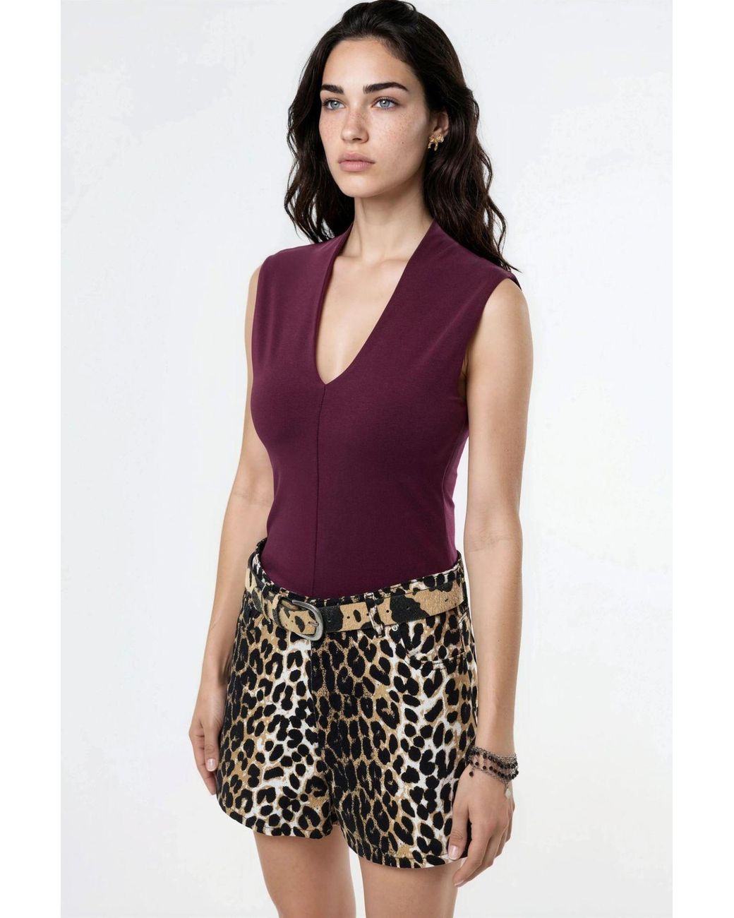 Busem V-Hals Mouwloze Drape Blouse in het Purple