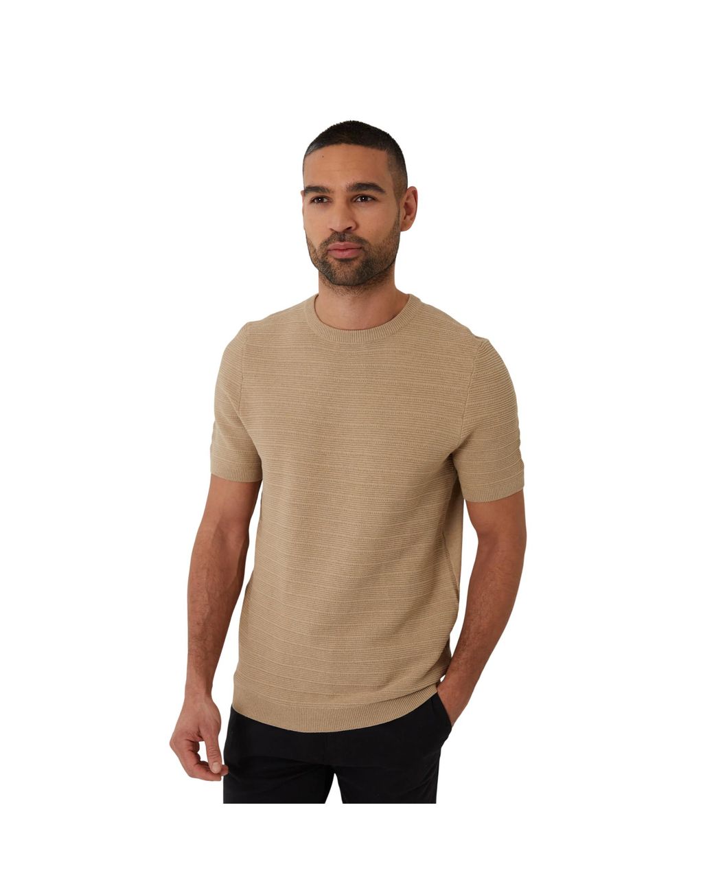Threadbare Textured Rib Knit Regular T-Shirt in het Brown voor heren