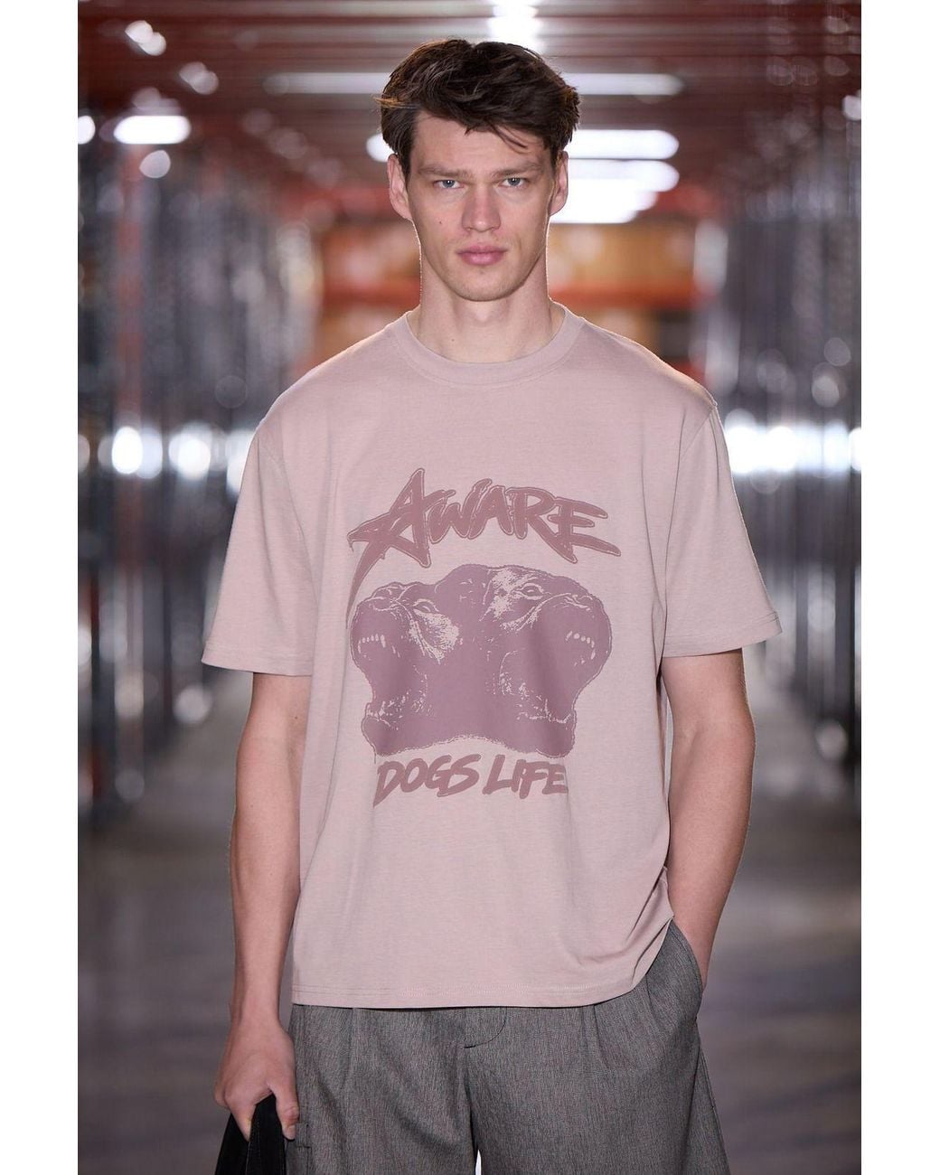 Grimelange Pink Printed Crew Neck T-Shirt for men