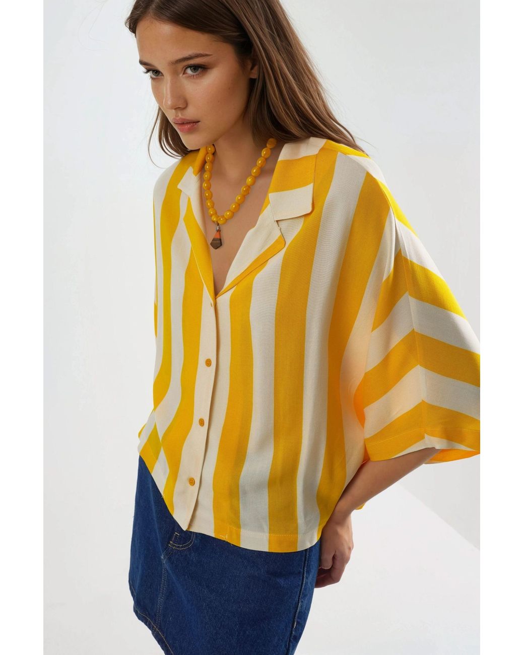 Busem Yellow Relaxed Fit Striped Button-Up Shirt