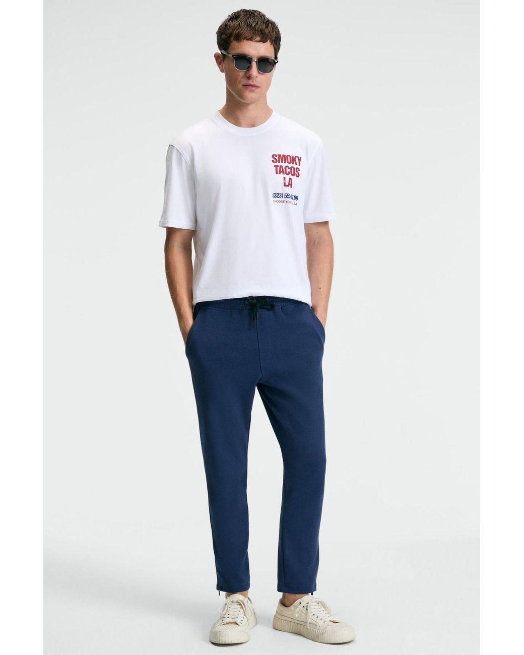 Grimelange Blue Straight Leg Drawstring Sweatpants for men