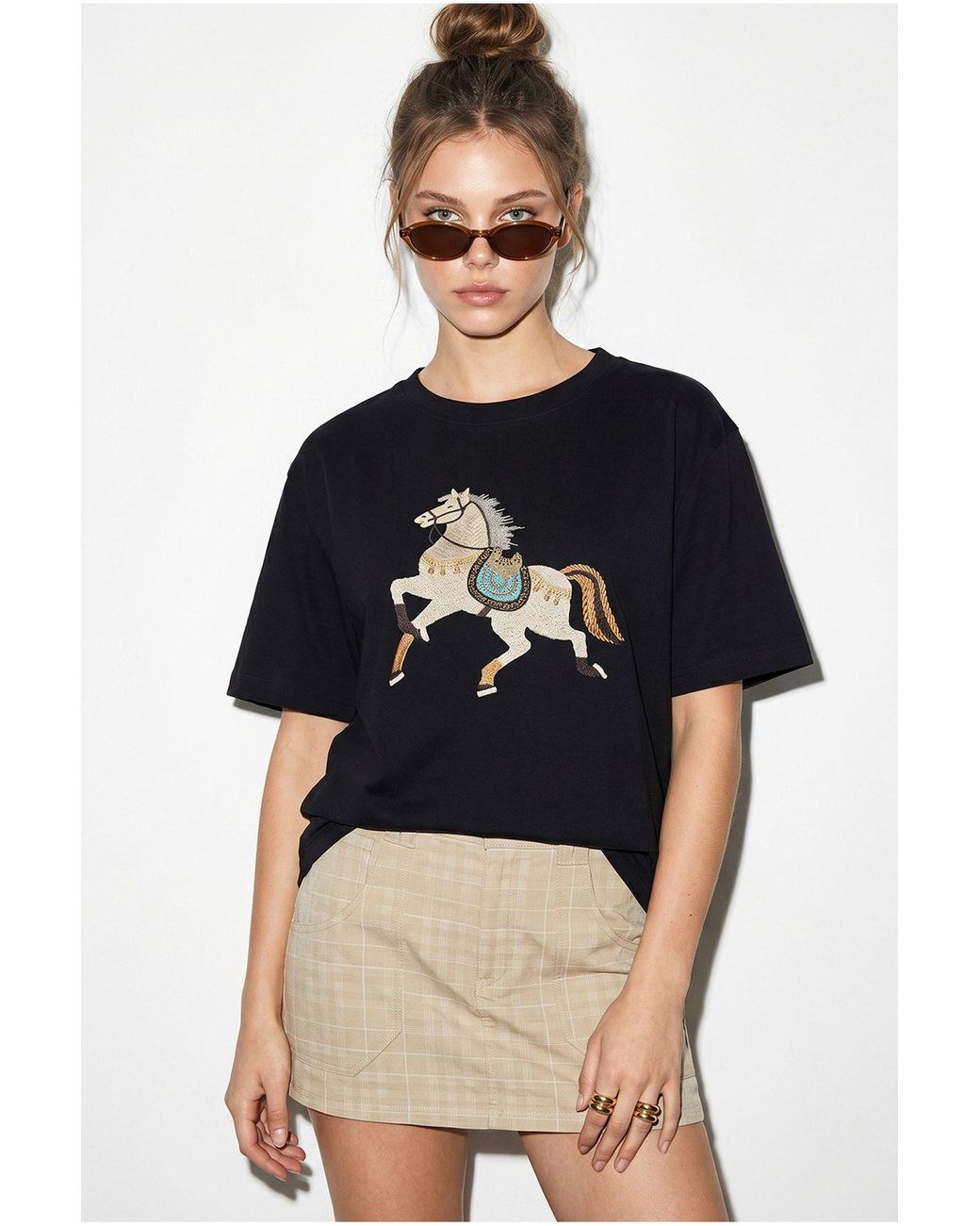 Bianco Lucci Blue Oversized Embroidered Sequin Crew Neck T-Shirt