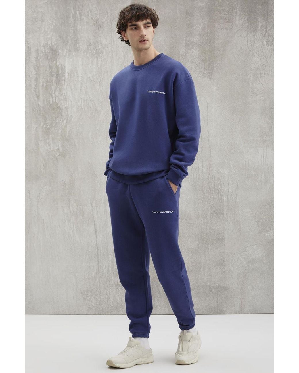 Grimelange Blue Elastic Waist Long Joggers for men