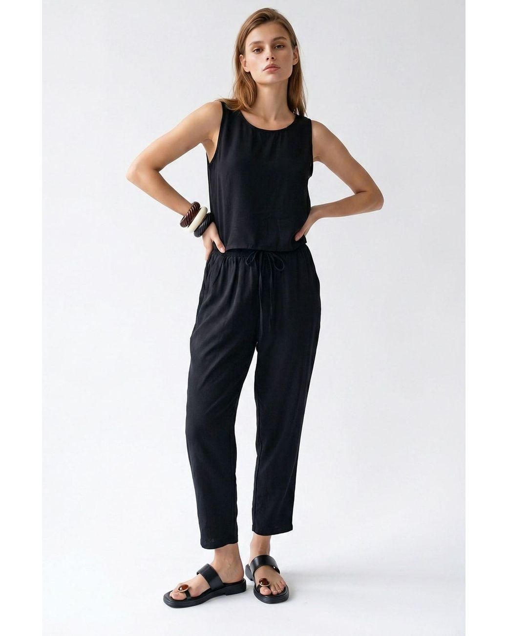 MixRay Blue Sleeveless Crepe Jumpsuit