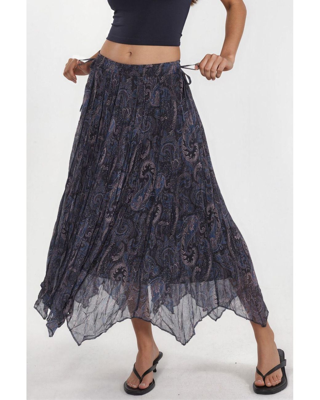 Hiccup Blue High Waist Paisley Midi Skirt