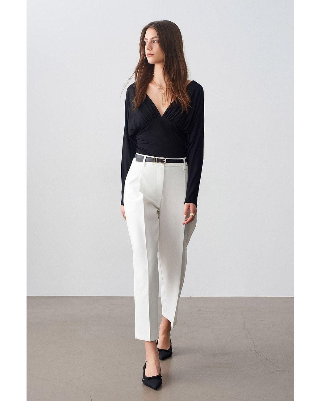 Dilvin Gray Straight-Leg Pleated Tailored Trousers