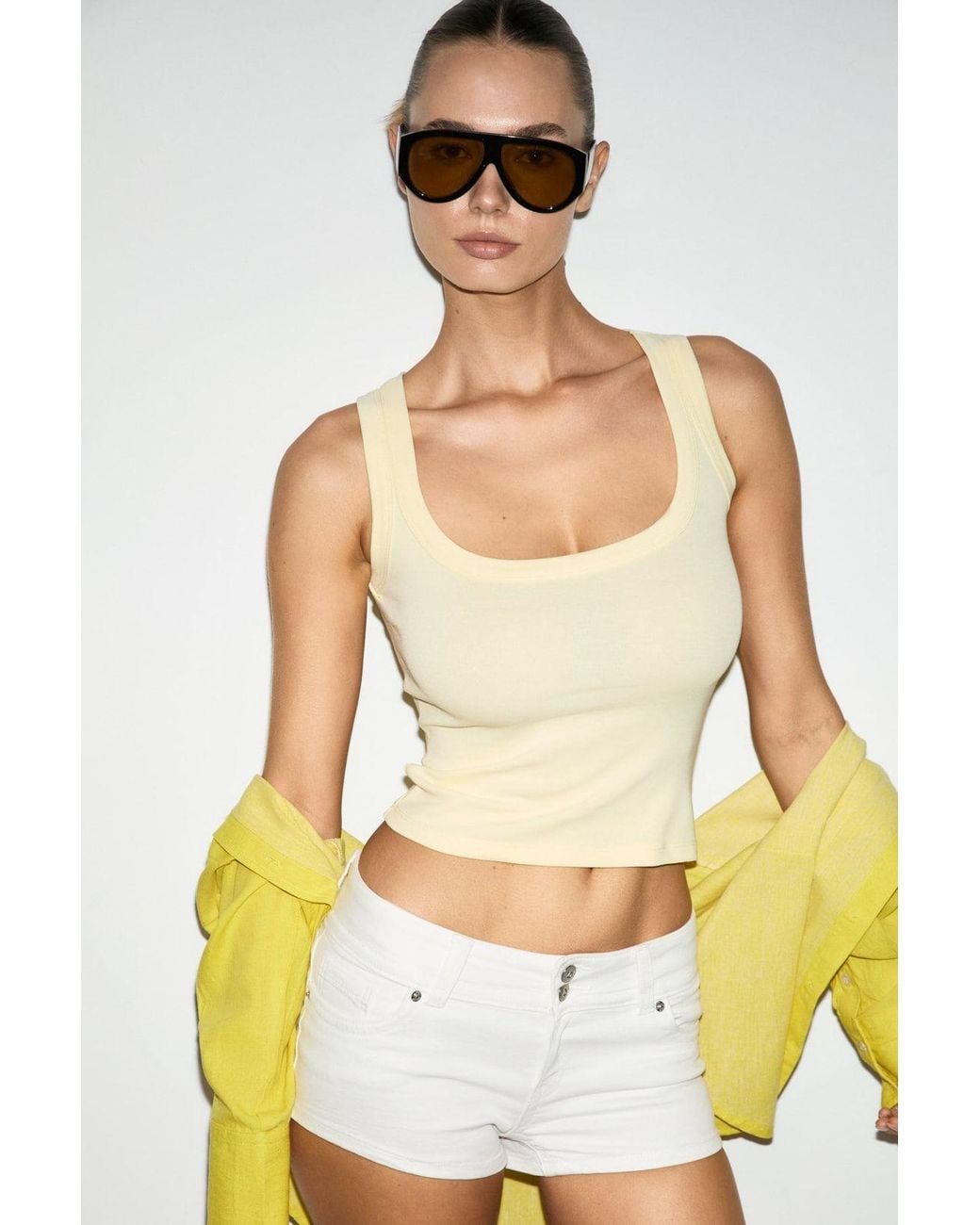 Grimelange Yellow Sleeveless Round Neck Tank Top