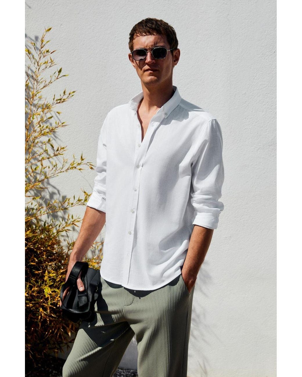 Grimelange Gray Slim Fit Button Collar Shirt for men