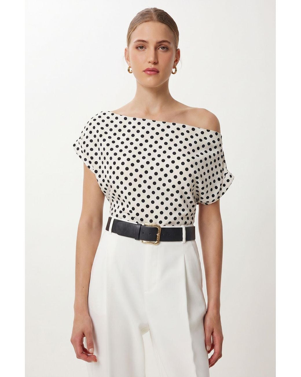 Happiness İstanbul Multicolor Off-Shoulder Polka Dot Poplin Blouse