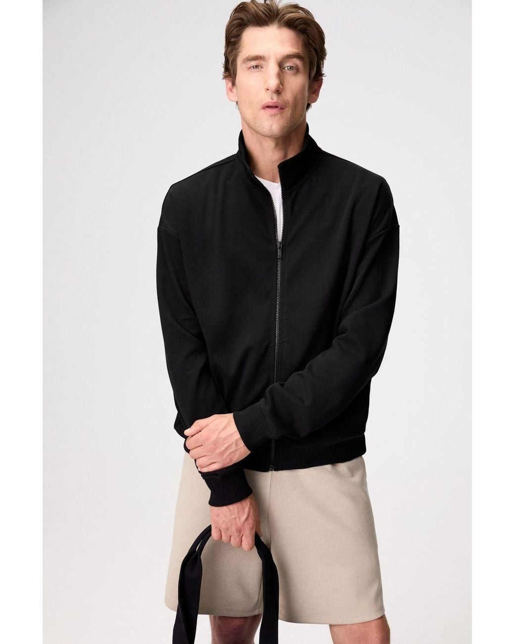 Grimelange Black Crew Neck Long Sleeve Sweatshirt for men