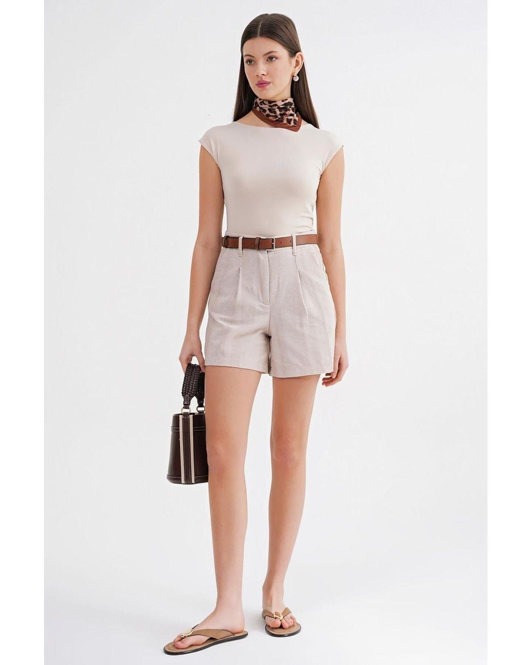 MixRay Multicolor High-Waisted Shorts With Belt Detail