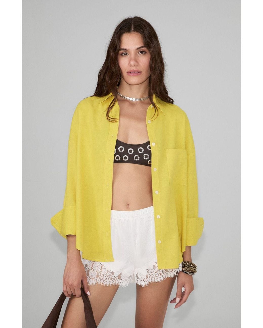Grimelange Yellow Oversized Long Sleeve Pocket Shirt