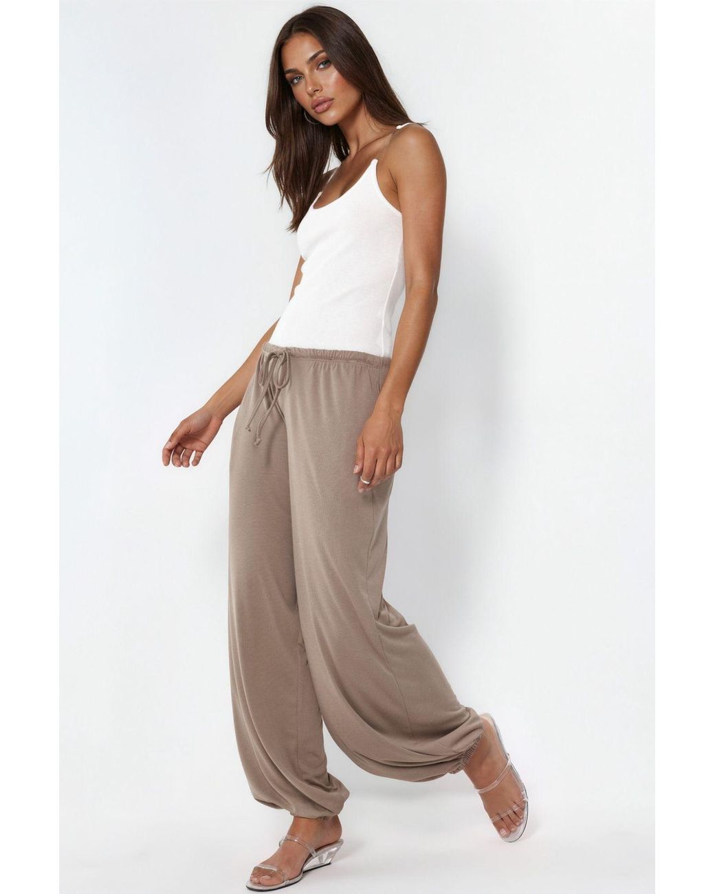 Busem Brown Long Elastic Waist Jogger Pants