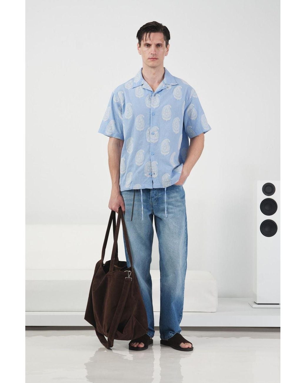 Giesto Blue Paisley Print Short Sleeve Shirt for men