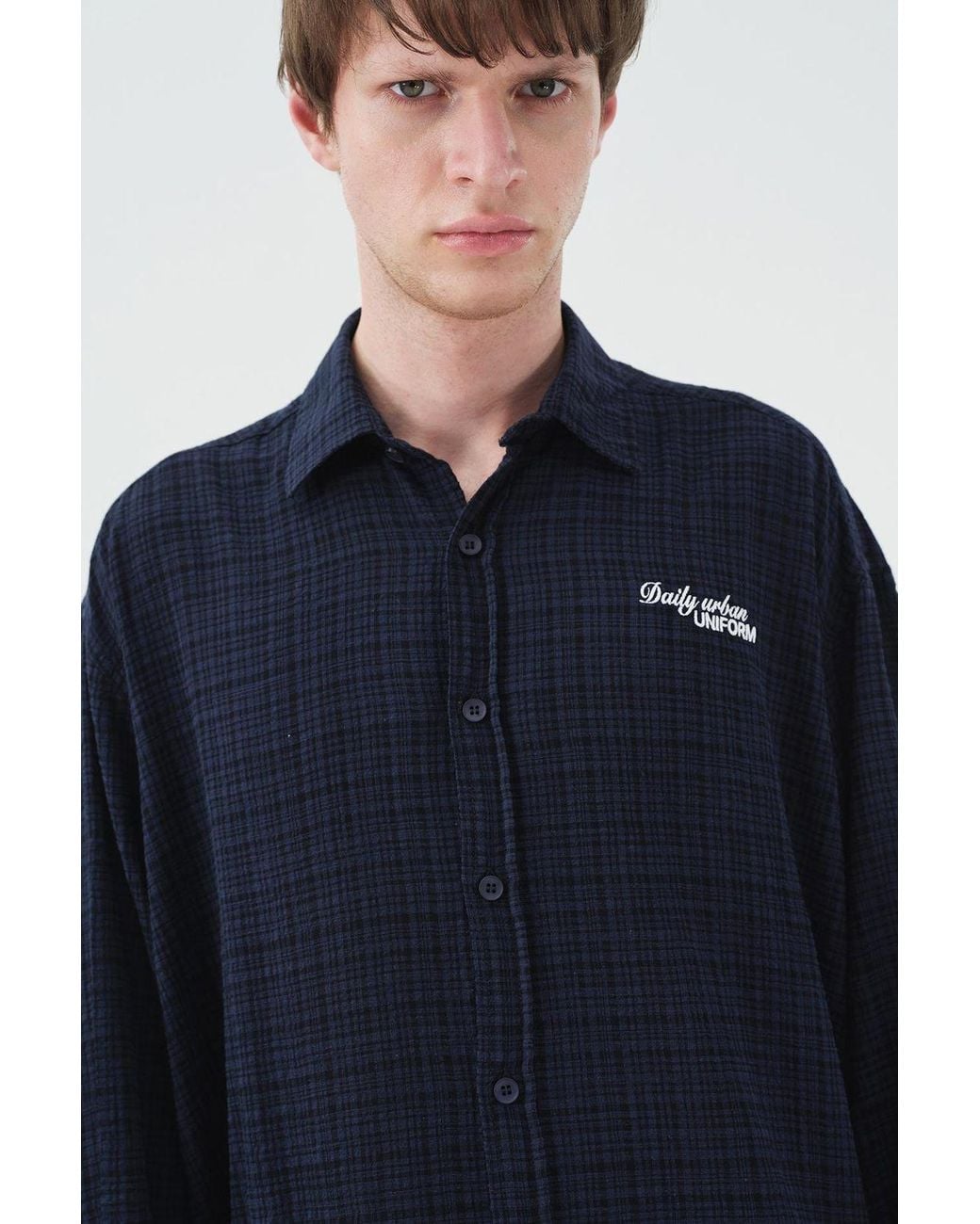 Giesto Blue Relaxed Fit Plaid Cotton Shirt for men
