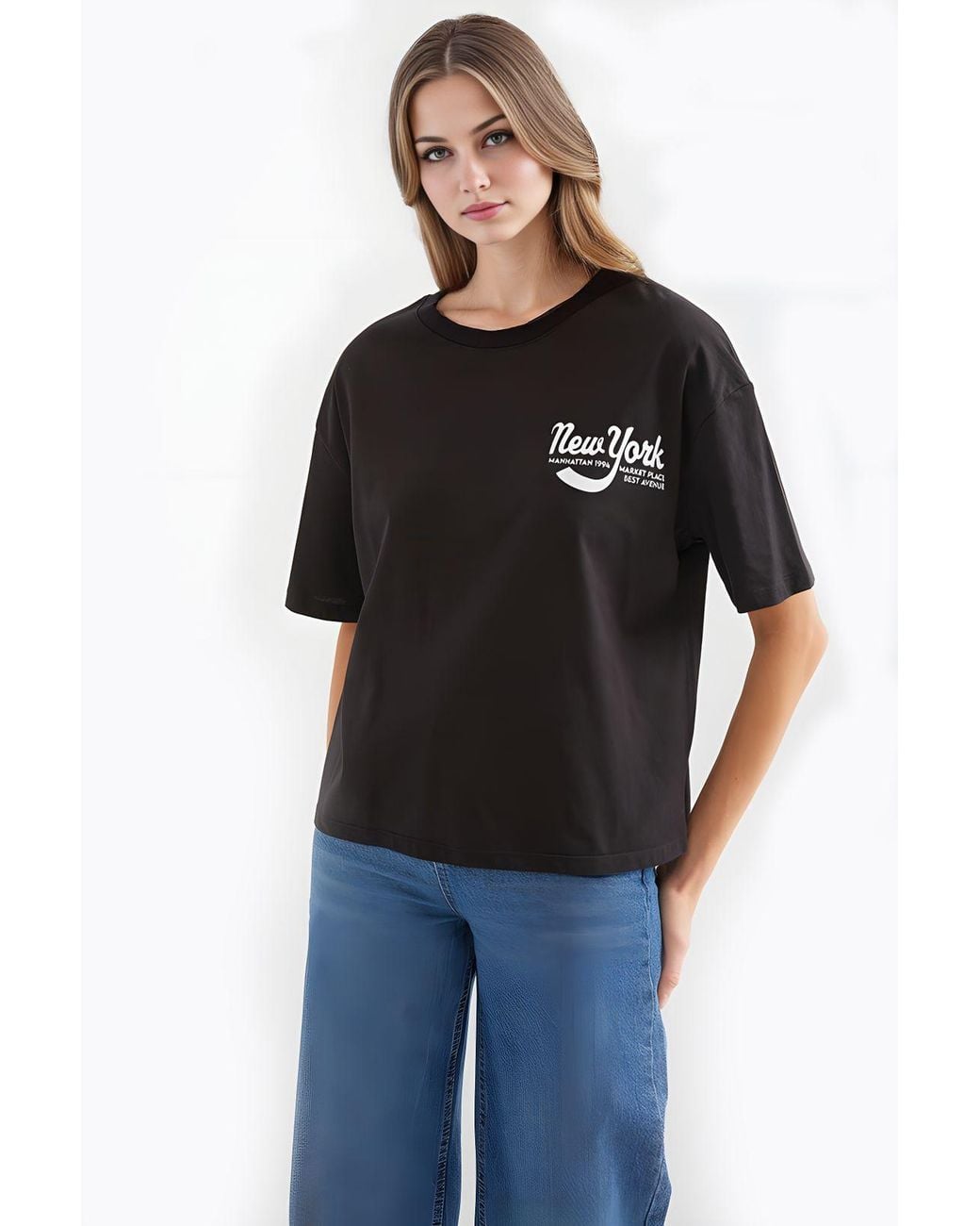 Bigdart Black Printed Crew Neck Loose Fit T-Shirt