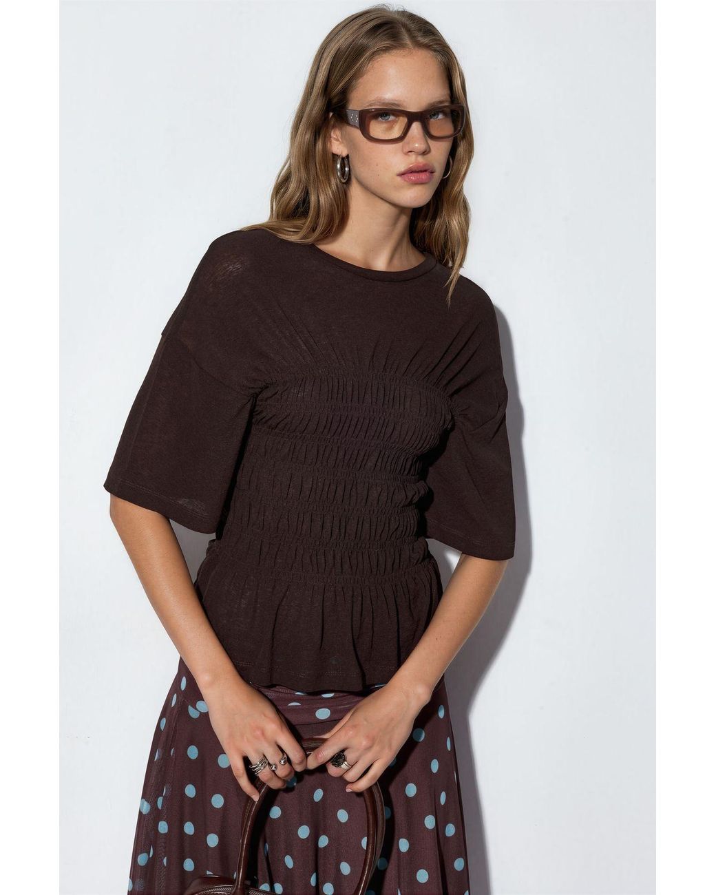 Busem Solid Crepe Rimpelblouse in het Black