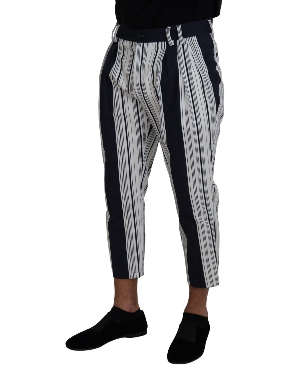 Dolce & Gabbana Dolce Gabbana Verticaal Gestreepte Cropped Broek in het Black voor heren