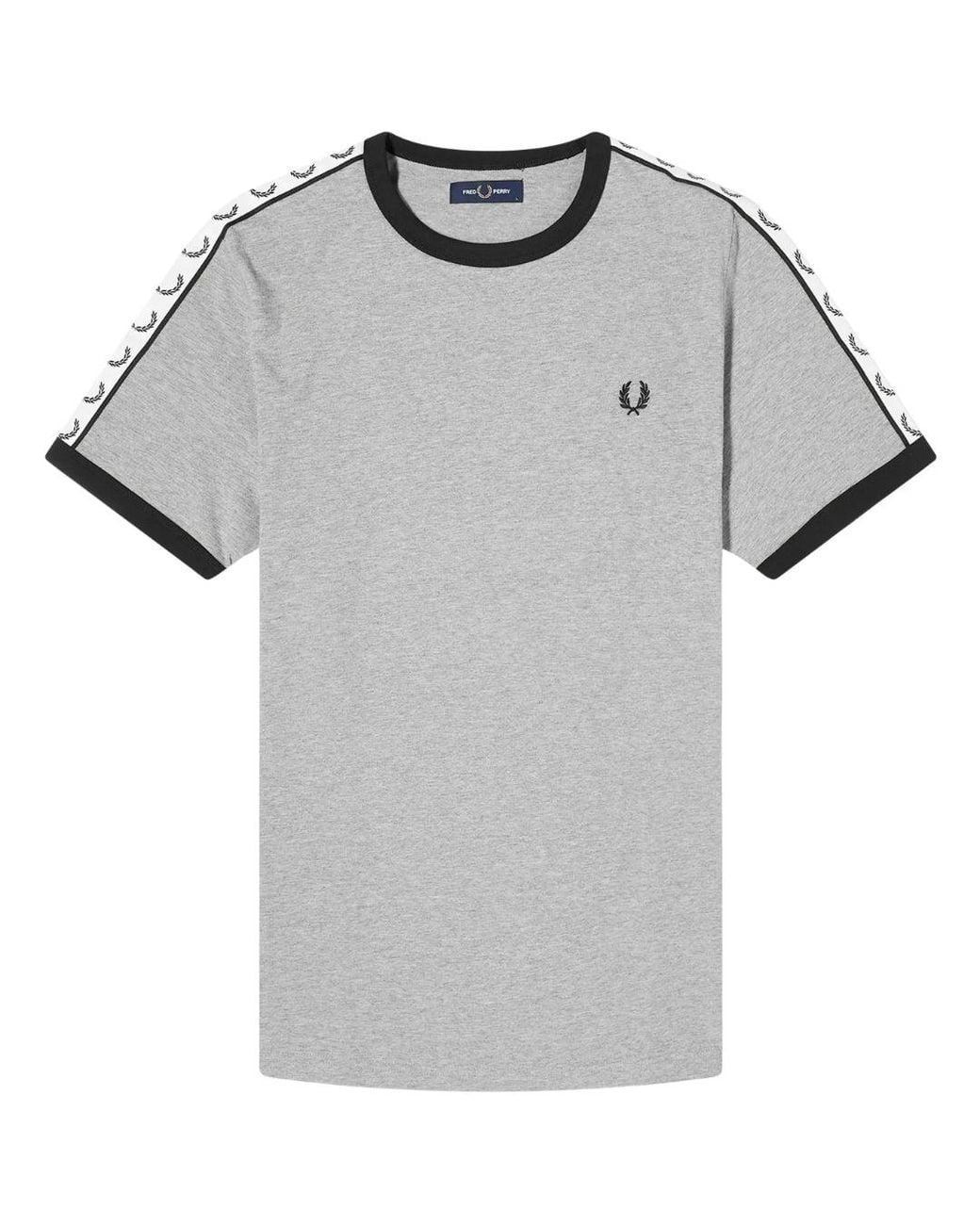 Fred Perry Gray Taped Ringer Steel Marl T-Shirt for men