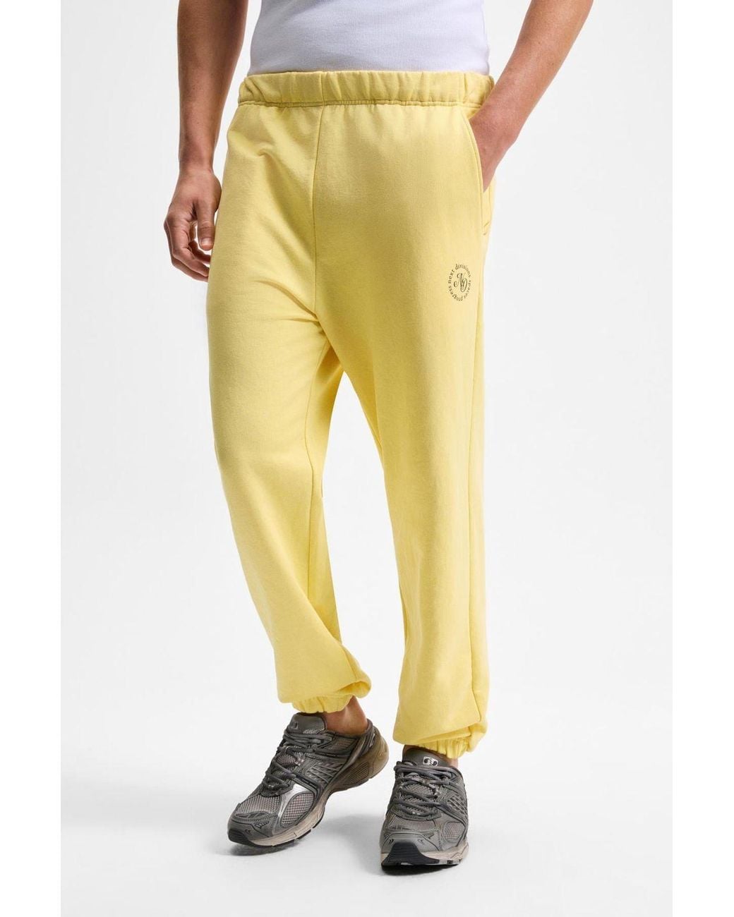 Grimelange Yellow Elastic Waist Drawstring Joggers for men