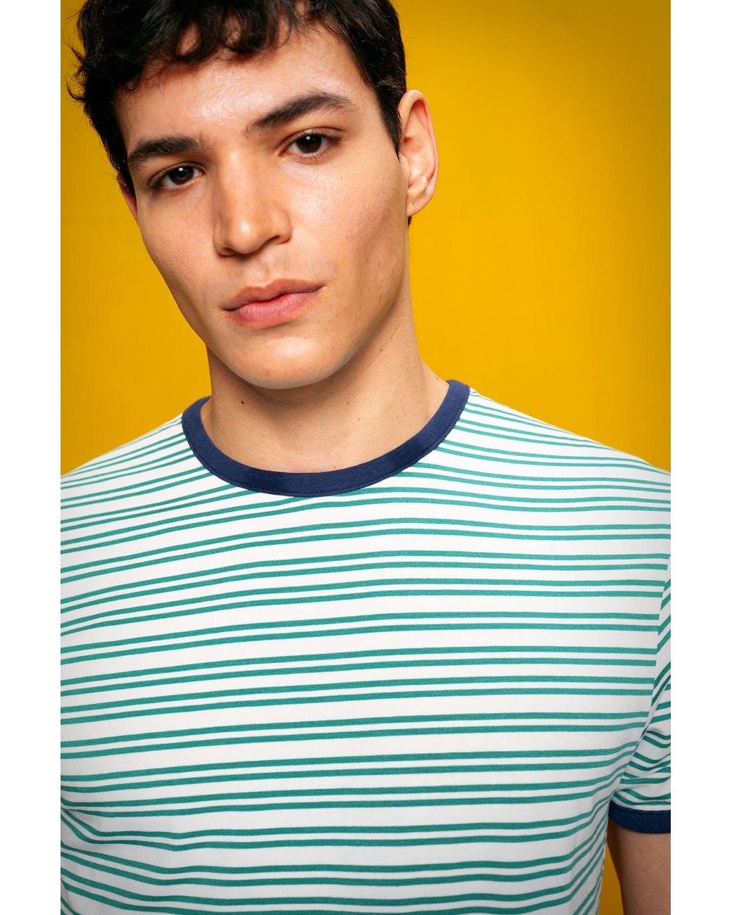 Giesto Yellow Striped Slim-Fit Crew Neck T-Shirt for men