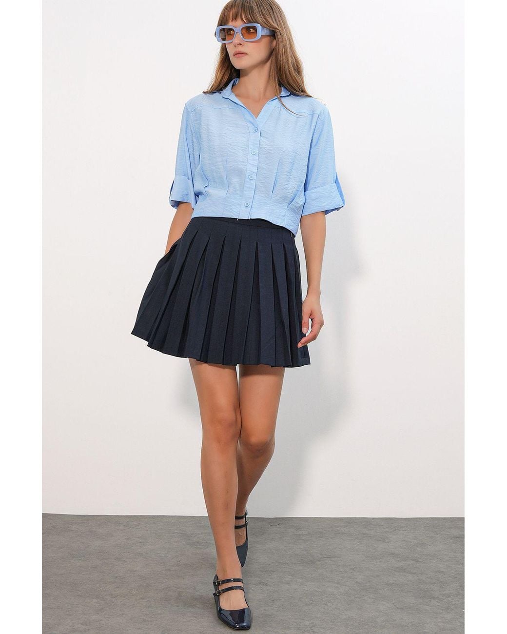 Bigdart Blue Oversized Crop Shirt