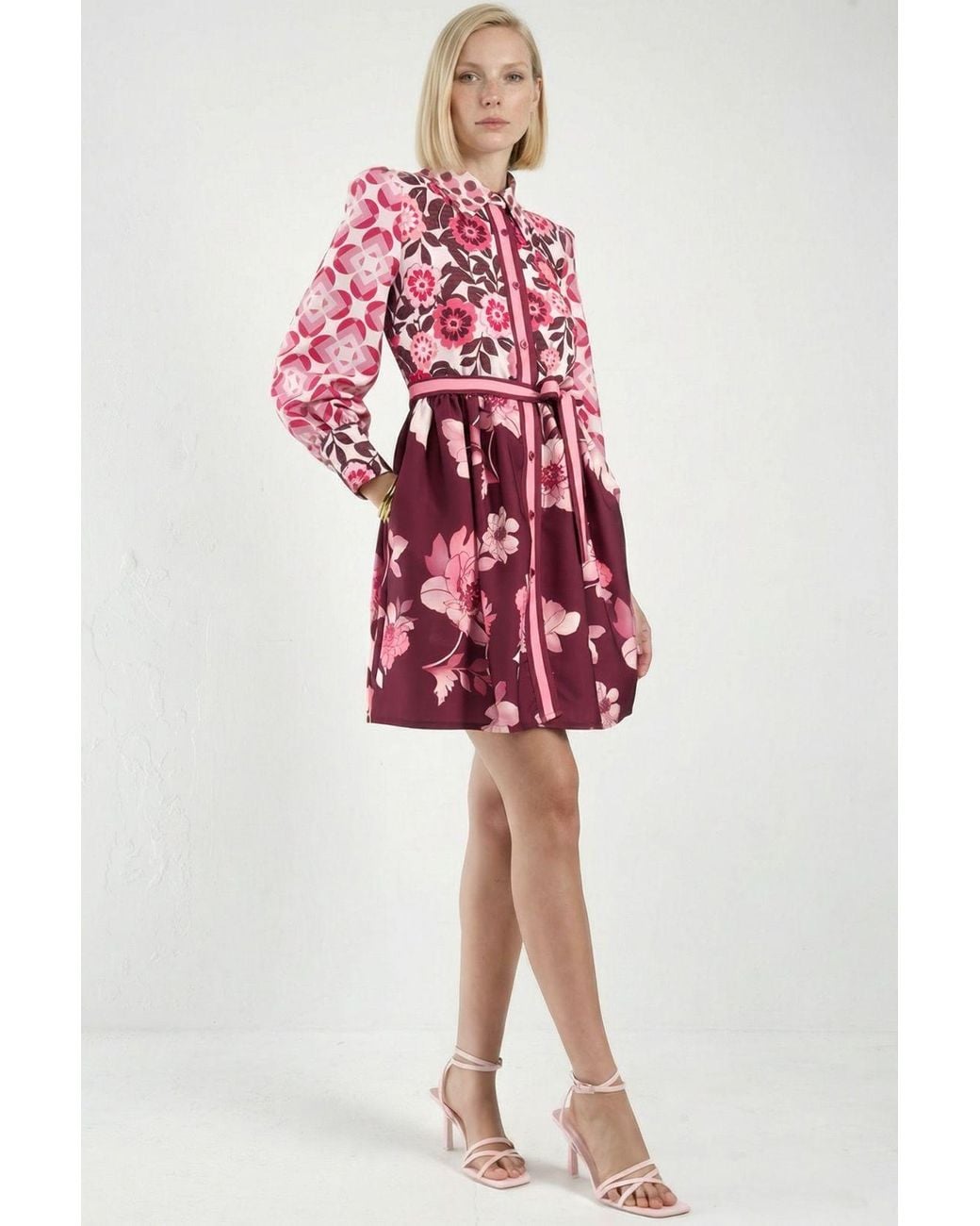 Msn-Collection Red Patterned A-Line Mini Dress