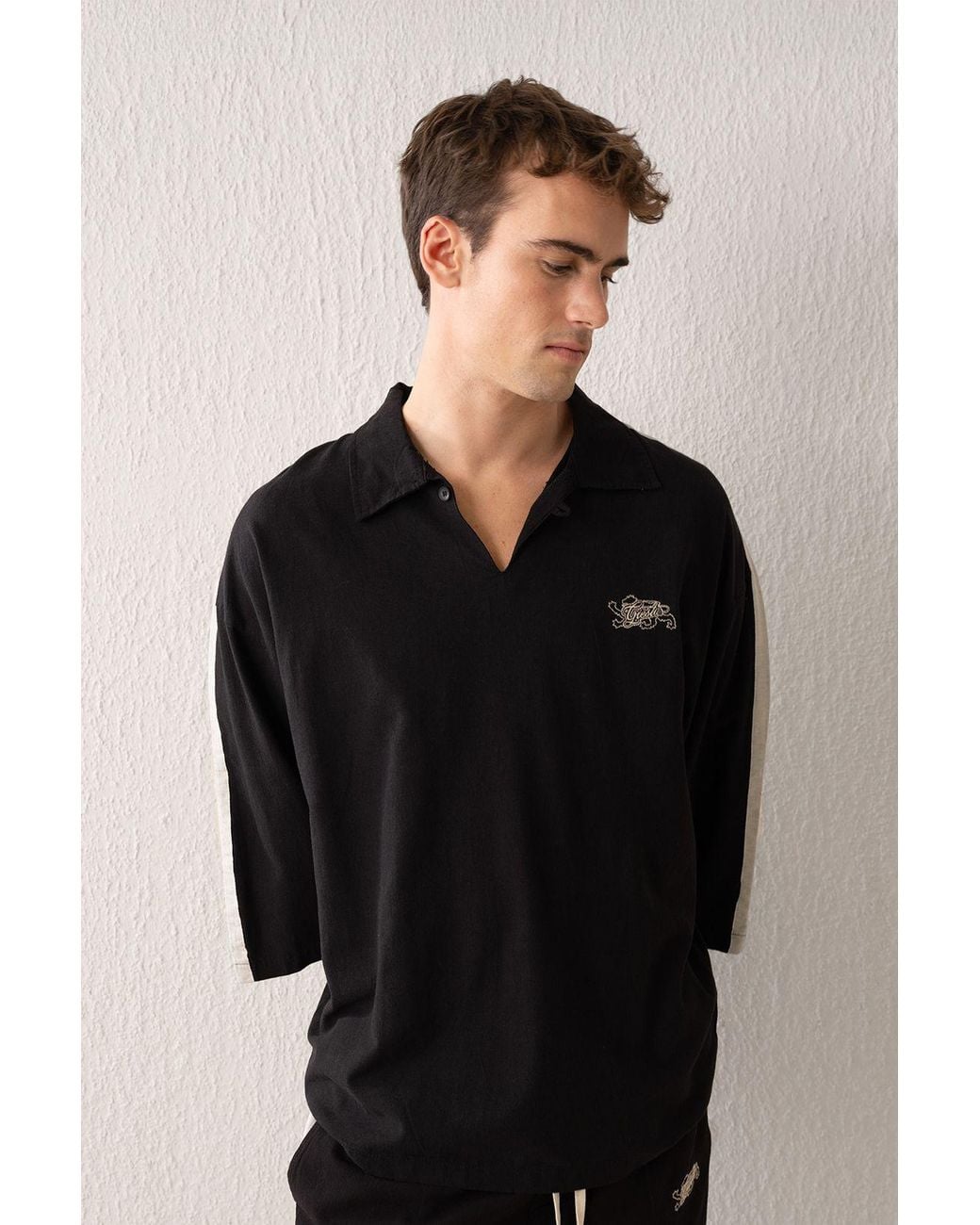 Giesto Black Cotton Polo T-Shirt for men