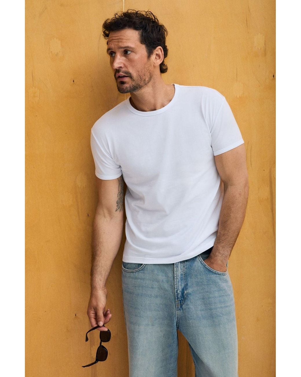 Grimelange Blue Basic Crew Neck T-Shirt for men