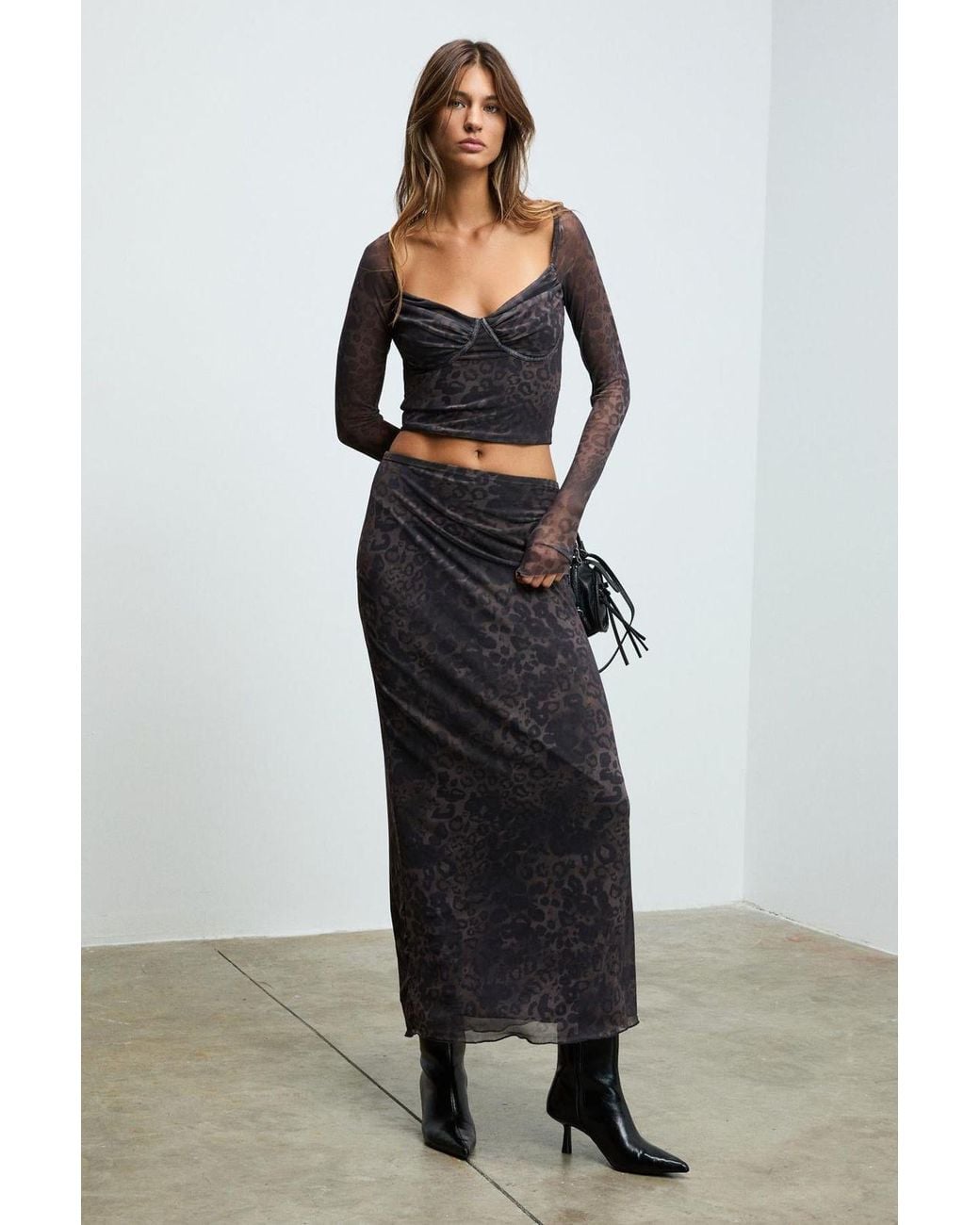 Grimelange Black High Waist Leopard Maxi Skirt