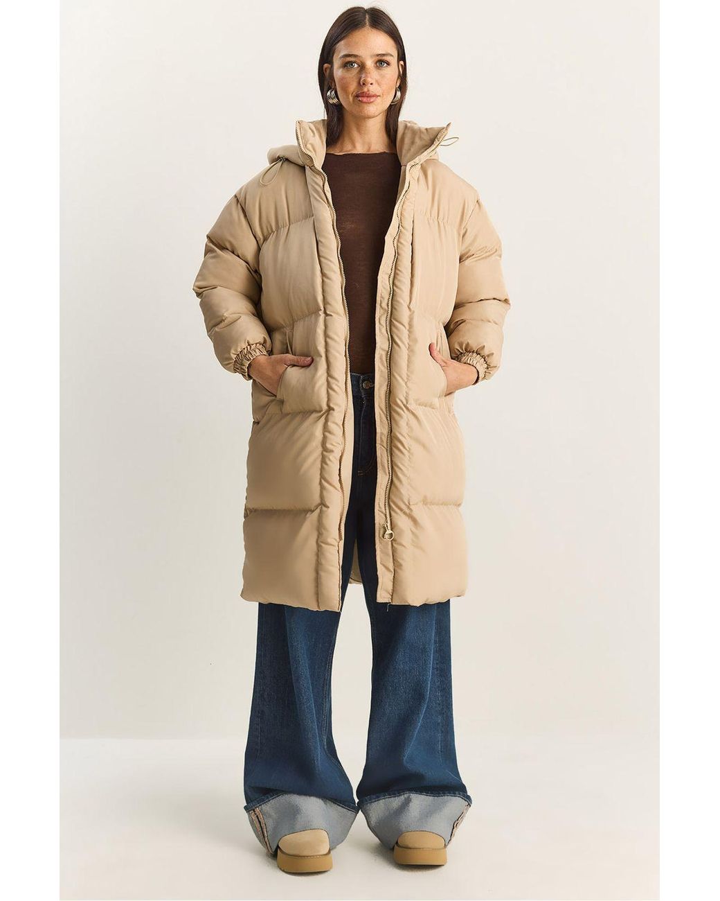 Bianco Lucci Blue Hooded Long Sleeve Puffer Jacket With Pockets