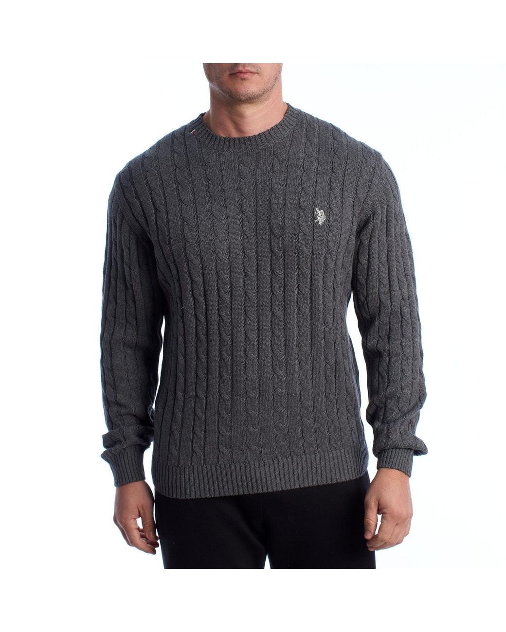 U.S. POLO ASSN. Gray Cable Knit Crew Neck Sweater Us40173042 for men