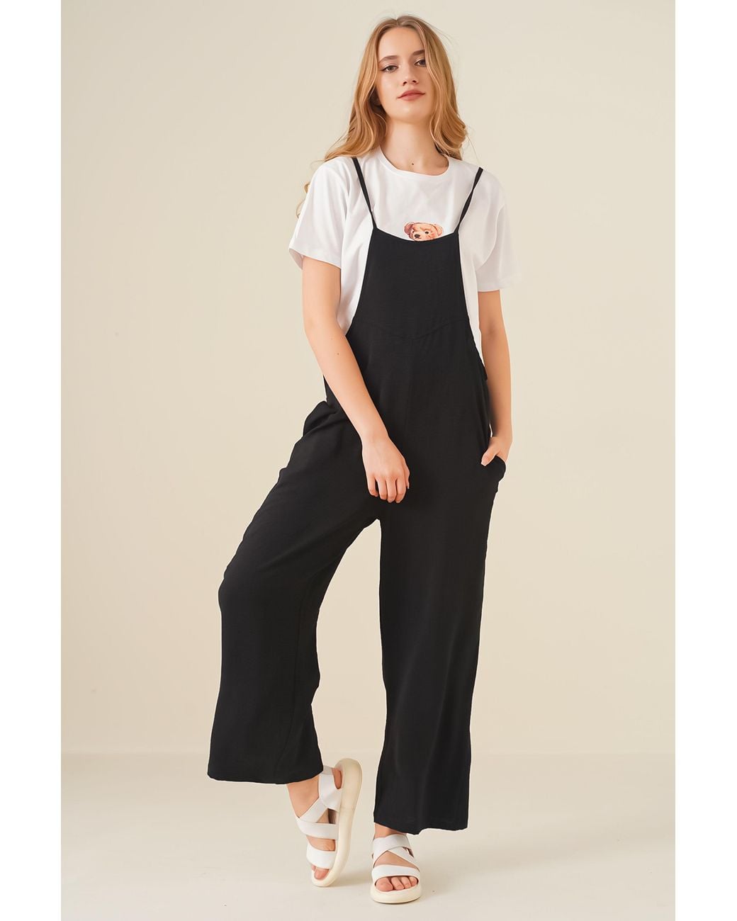 Bigdart Natural Relaxed Fit Wide Leg Jumpsuit With Square Collar
