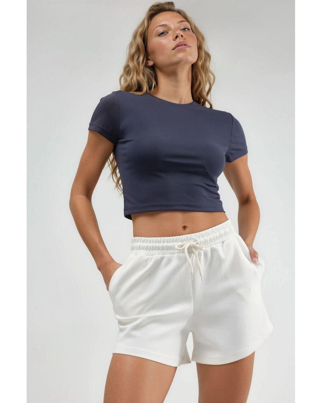 Busem Blue Elastic Waist Modal Shorts With Pockets