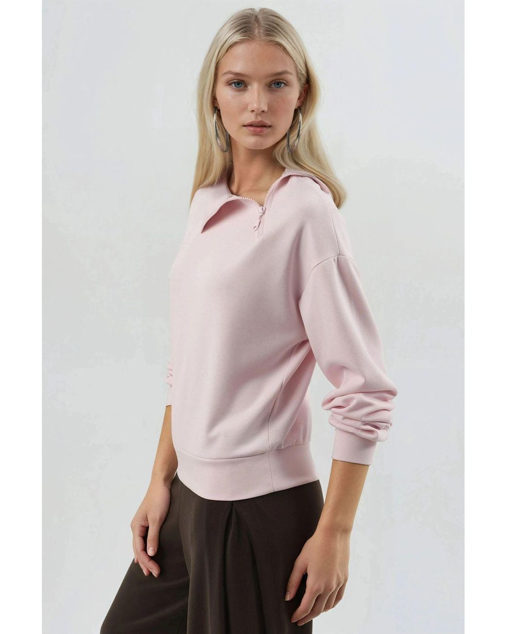 Busem Pink Relaxed Fit Zipper Collar Sweatshirt