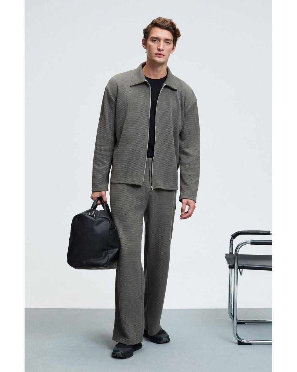 Grimelange Gray Wide Leg Drawstring Trousers for men