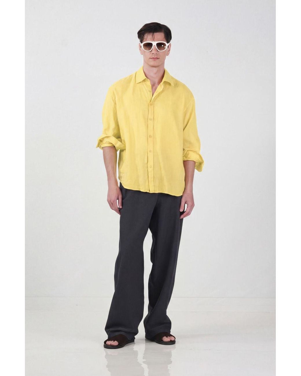 Giesto Yellow Oversized Linen Shirt for men