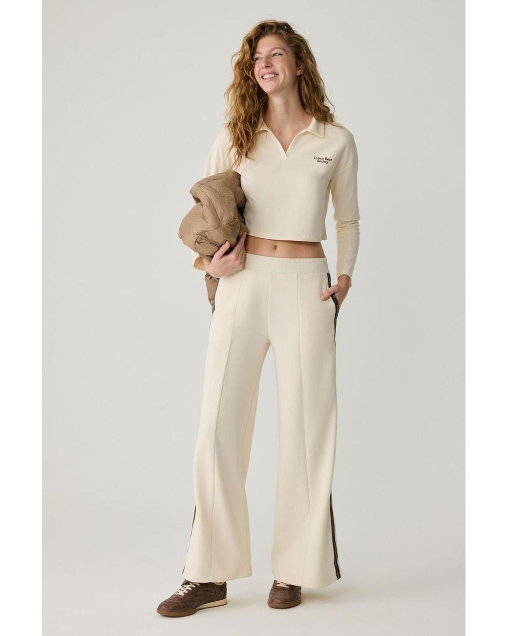 Grimelange Natural Wide Leg Elastic Waist Joggers
