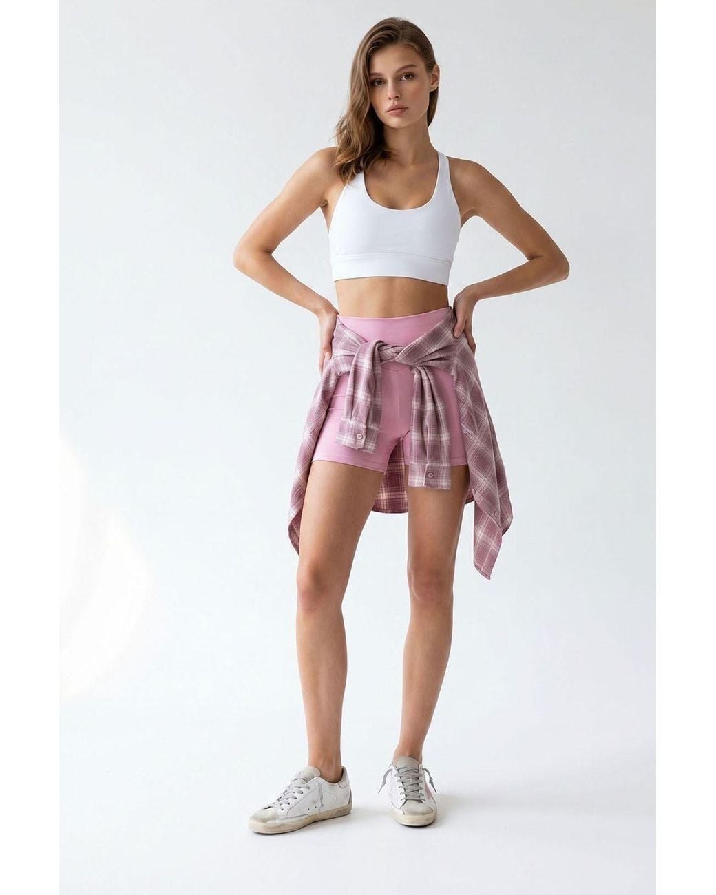 MixRay Pink High-Waist Skinny Cycling Shorts