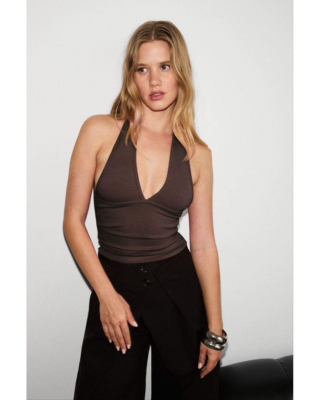 Grimelange Black Fitted Halterneck Tank Top